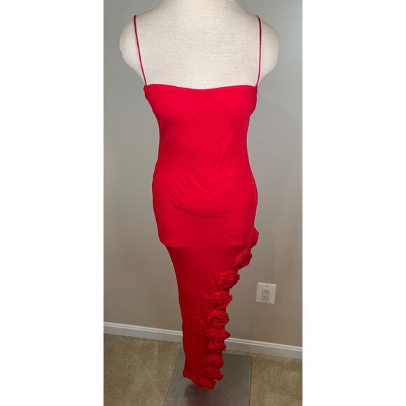 Majorelle Montauk Floral Rosette High Thigh Slit Red Maxi Gown Size Small - Picture 3 of 7